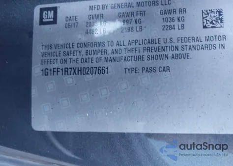 2017 Chevrolet Camaro 1Ss z USA, uszkodzony, nr VIN 1G1FF1R7XH0207661